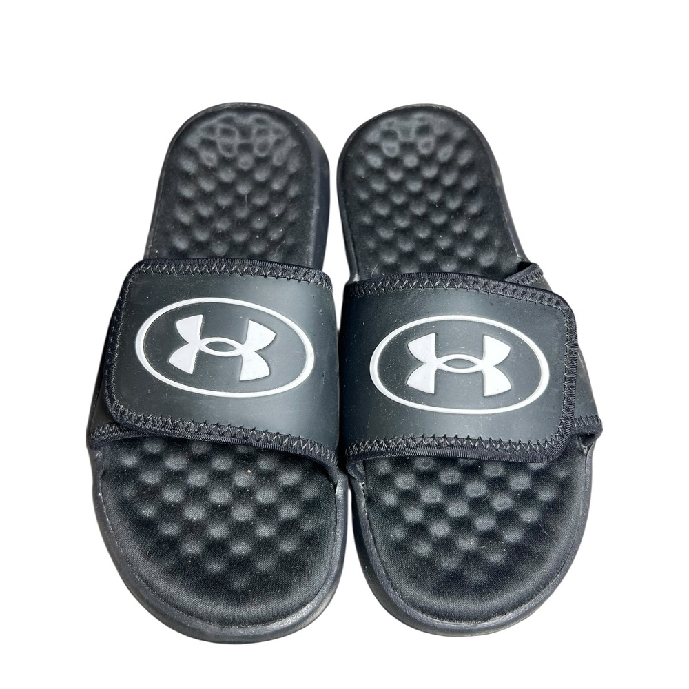 Under Armour Kids‎ Black Slides Sandals Adjustable Hook and Loop Closure Size 3Y